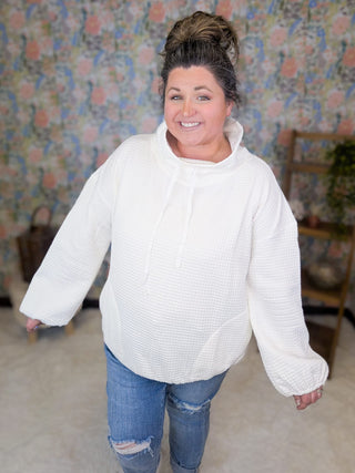 2- Long Sleeve Tops Teresa Waffle Knit Funnel Neck Top in Ivory plus size clothing