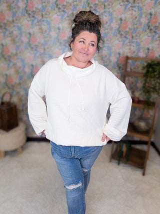2- Long Sleeve Tops Teresa Waffle Knit Funnel Neck Top in Ivory plus size clothing