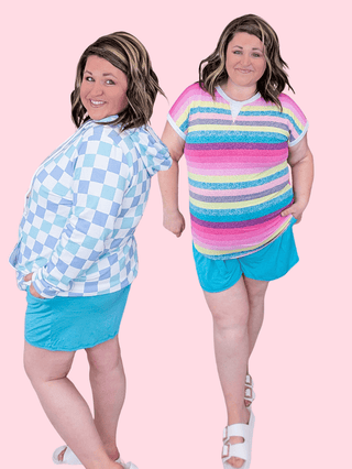 Thea Flowy Pull On Shorts in Turquoise plus size clothing