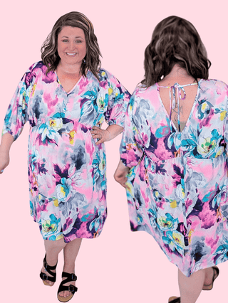 11- Dress/Romp/Jump Thora Kimono Cut Double-Vee Dress in Floral Mix plus size clothing