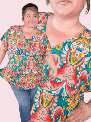 Tiana Kimono Cut Short Sleeve Babydoll Top in Green Paisley Print-1- ShortSlv/Slvless Tops-BE STAGE-Styled by Stacked - A Plus Size Women's Boutique in Lakeville, MN