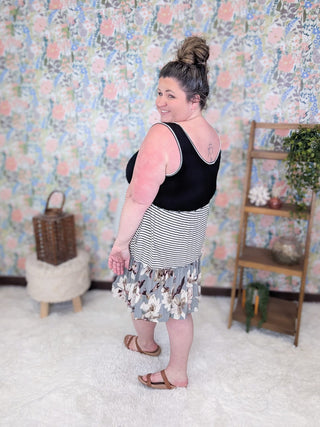 11- Dress/Romp/Jump Tierney Floral + Stripe Colorblock Tank Dress plus size clothing