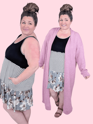 11- Dress/Romp/Jump Tierney Floral + Stripe Colorblock Tank Dress plus size clothing