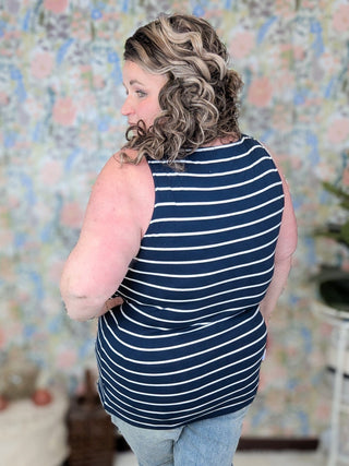 Tiffanie Scoopneck Tank in Navy Stripes-1- ShortSlv/Slvless Tops-MICHELLE MAE-Styled by Stacked - A Plus Size Women's Boutique in Lakeville, MN