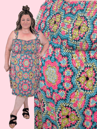 11- Dress/Romp/Jump Tilly Granny Square Print Smocked Dress plus size clothing
