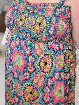 11- Dress/Romp/Jump Tilly Granny Square Print Smocked Dress plus size clothing