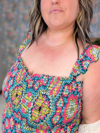 11- Dress/Romp/Jump Tilly Granny Square Print Smocked Dress plus size clothing