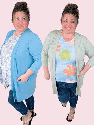 Tissue Weight Cardigan 3.0- 3/4 Sleeve + Pockets-4- Overlayer Tops-ZENANA-Styled by Stacked - A Plus Size Women's Boutique in Lakeville, MN