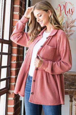 4- Overlayer Tops Toni Babydoll Buttondown Shirket in Brushed Waffle Knit (2 Colors) plus size clothing