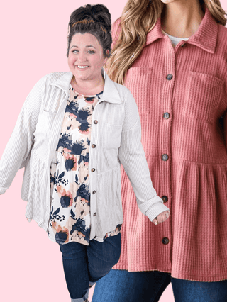 4- Overlayer Tops Toni Babydoll Buttondown Shirket in Brushed Waffle Knit (2 Colors) plus size clothing
