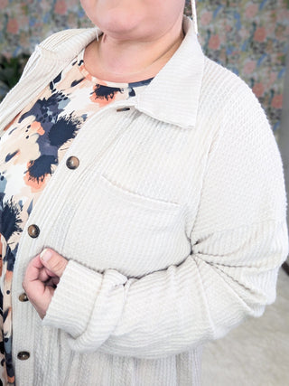 Toni Babydoll Buttondown Shirket in Brushed Waffle Knit-4- Overlayer Tops-HEIMISH-Styled by Stacked - A Plus Size Women's Boutique in Lakeville, MN