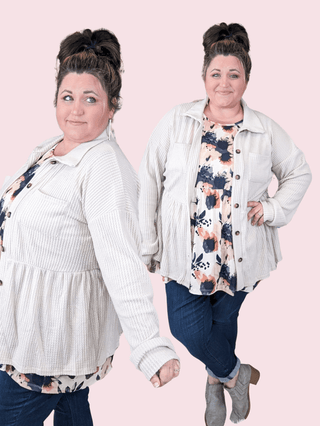 Toni Babydoll Buttondown Shirket in Brushed Waffle Knit-4- Overlayer Tops-HEIMISH-Styled by Stacked - A Plus Size Women's Boutique in Lakeville, MN