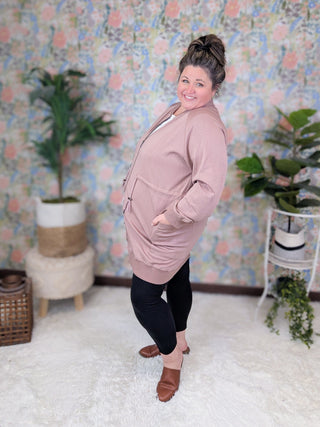 Tori Longline Scuba Knit Zip Up Jacket in Cocoa-4- Overlayer Tops-WHITE BIRCH-Styled by Stacked - A Plus Size Women's Boutique in Lakeville, MN