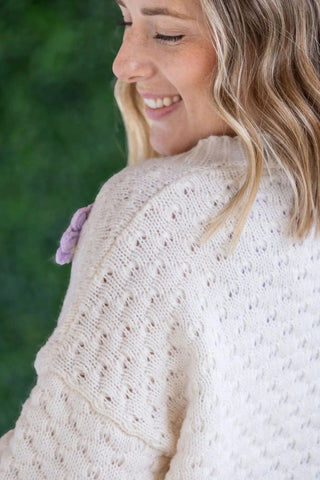 Tracey 3D Floral Cardigan in Cream w/Bright Flowers-4- Overlayer Tops-MICHELLE MAE-Styled by Stacked - A Plus Size Women's Boutique in Lakeville, MN