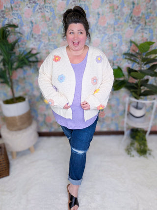 Tracey 3D Floral Cardigan in Cream w/Bright Flowers-4- Overlayer Tops-MICHELLE MAE-Styled by Stacked - A Plus Size Women's Boutique in Lakeville, MN