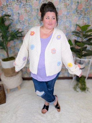 Tracey 3D Floral Cardigan in Cream w/Bright Flowers-4- Overlayer Tops-MICHELLE MAE-Styled by Stacked - A Plus Size Women's Boutique in Lakeville, MN