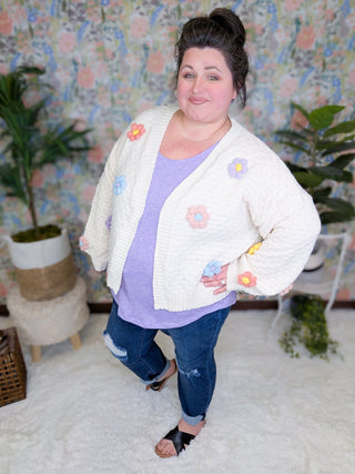 Tracey 3D Floral Cardigan in Cream w/Bright Flowers-4- Overlayer Tops-MICHELLE MAE-Styled by Stacked - A Plus Size Women's Boutique in Lakeville, MN