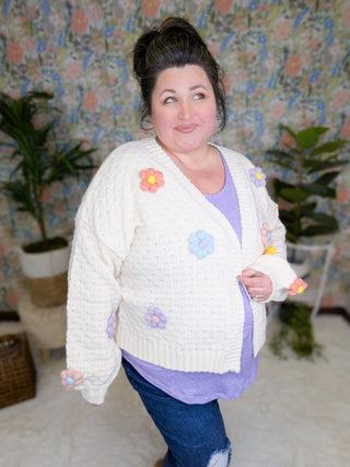 Tracey 3D Floral Cardigan in Cream w/Bright Flowers-4- Overlayer Tops-MICHELLE MAE-Styled by Stacked - A Plus Size Women's Boutique in Lakeville, MN