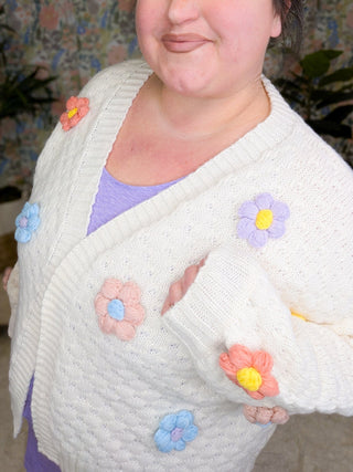 Tracey 3D Floral Cardigan in Cream w/Bright Flowers-4- Overlayer Tops-MICHELLE MAE-Styled by Stacked - A Plus Size Women's Boutique in Lakeville, MN