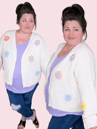 Tracey 3D Floral Cardigan in Cream w/Bright Flowers-4- Overlayer Tops-MICHELLE MAE-Styled by Stacked - A Plus Size Women's Boutique in Lakeville, MN