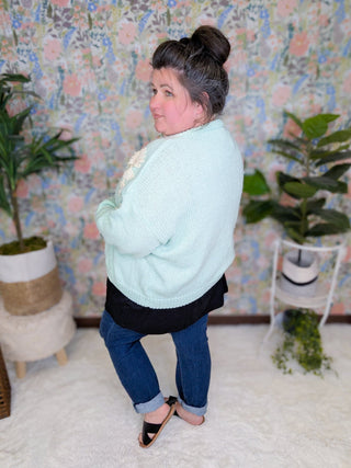 Tracey 3D Floral Cardigan in Seafoam Mint w/Cream Floral-4- Overlayer Tops-MICHELLE MAE-Styled by Stacked - A Plus Size Women's Boutique in Lakeville, MN
