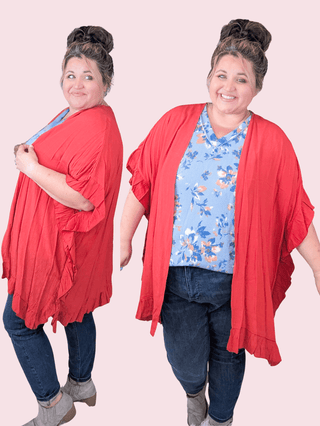 Tracy Ruffled Edge Kimono Cardigan in Spice-4- Overlayer Tops-HAPTICS-Styled by Stacked - A Plus Size Women's Boutique in Lakeville, MN