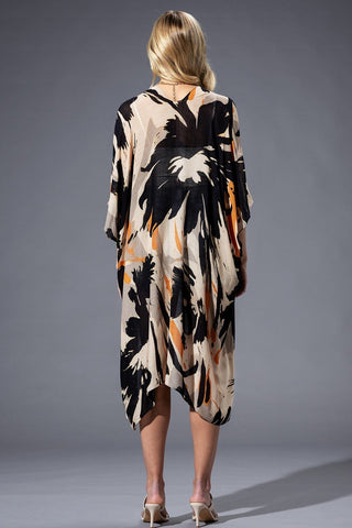 Trinity Artistic Floral Kimono in Taupe, Black + Tangerine-4- Overlayer Tops-urbanista-Styled by Stacked - A Plus Size Women's Boutique in Lakeville, MN
