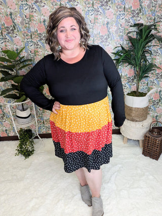 Trisha Tiered Babydoll Dress in Colorblock Florals-11- Dress/Romp/Jump-HAPTICS-Styled by Stacked - A Plus Size Women's Boutique in Lakeville, MN