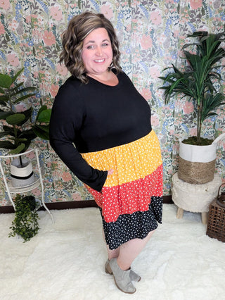 Trisha Tiered Babydoll Dress in Colorblock Florals-11- Dress/Romp/Jump-HAPTICS-Styled by Stacked - A Plus Size Women's Boutique in Lakeville, MN