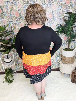 Trisha Tiered Babydoll Dress in Colorblock Florals-11- Dress/Romp/Jump-HAPTICS-Styled by Stacked - A Plus Size Women's Boutique in Lakeville, MN