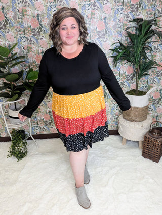 Trisha Tiered Babydoll Dress in Colorblock Florals-11- Dress/Romp/Jump-HAPTICS-Styled by Stacked - A Plus Size Women's Boutique in Lakeville, MN