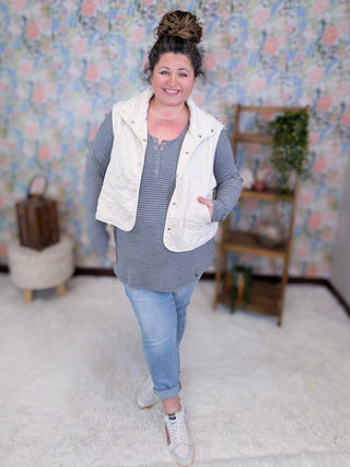2- Long Sleeve Tops Tristan Striped Long Sleeve Henley w/Snaps (3 Colors) plus size clothing