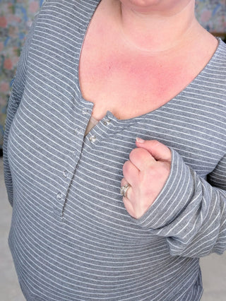 2- Long Sleeve Tops Tristan Striped Long Sleeve Henley w/Snaps (3 Colors) plus size clothing