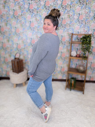 2- Long Sleeve Tops Tristan Striped Long Sleeve Henley w/Snaps (3 Colors) plus size clothing