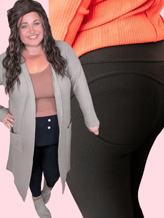Twila Ribbed Legging Pants w/Booty Lifting Seams-10- Bottoms Non-Denim-WHITE BIRCH-Styled by Stacked - A Plus Size Women's Boutique in Lakeville, MN