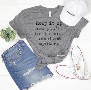 Unsolved Mystery Gray Crew Graphic Tee