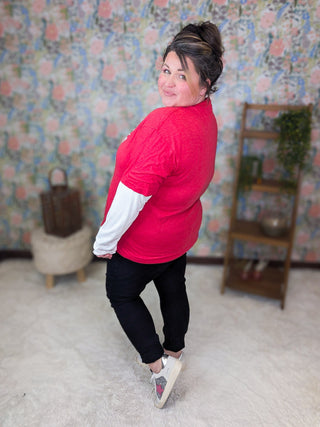 White Sketched Floral Heart Tee on Heathered Red-6- Graphic Tops-Stacked - A Plus Size Boutique-Styled by Stacked - A Plus Size Women's Boutique in Lakeville, MN