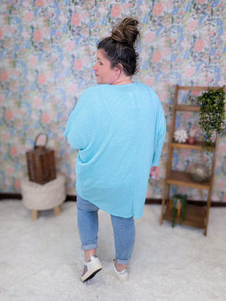 4- Overlayer Tops Valeria Waffle Knit Dolman Cardigan in Aqua Blue plus size clothing
