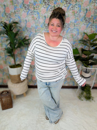 Veda Striped Long Sleeve w/Lace Back (2 colors)-2- Long Sleeve Tops-LOVELY MELODY-Styled by Stacked - A Plus Size Women's Boutique in Lakeville, MN
