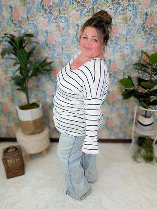 Veda Striped Long Sleeve w/Lace Back (2 colors)-2- Long Sleeve Tops-LOVELY MELODY-Styled by Stacked - A Plus Size Women's Boutique in Lakeville, MN