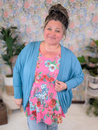 Vida Babydoll Tank in Florals on Bright Pink-1- ShortSlv/Slvless Tops-BE STAGE-Styled by Stacked - A Plus Size Women's Boutique in Lakeville, MN