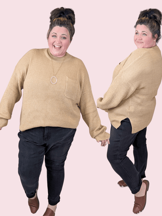 Violetta Relaxed Sweater w/Pocket in Toffee-2- Long Sleeve Tops-HAPTICS-Styled by Stacked - A Plus Size Women's Boutique in Lakeville, MN