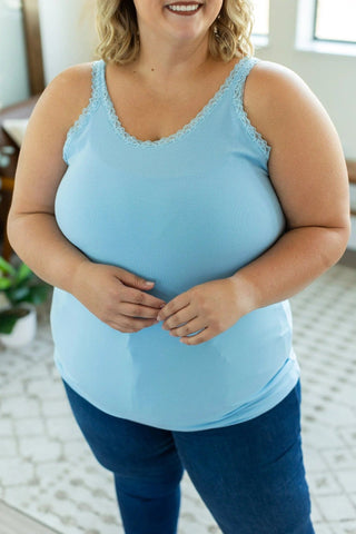 Vivette Lace Trim Ribbed Tank (9 COLORS)-1- ShortSlv/Slvless Tops-Michelle Mae-Styled by Stacked - A Plus Size Women's Boutique in Lakeville, MN