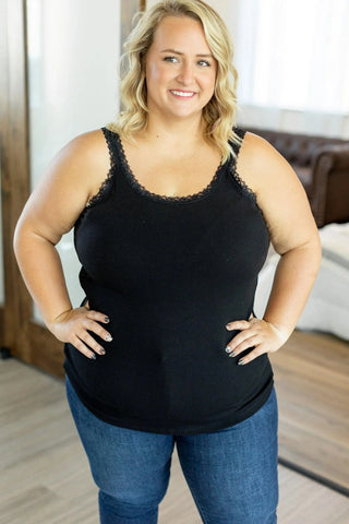 Vivette Lace Trim Ribbed Tank (9 COLORS)-1- ShortSlv/Slvless Tops-Michelle Mae-Styled by Stacked - A Plus Size Women's Boutique in Lakeville, MN