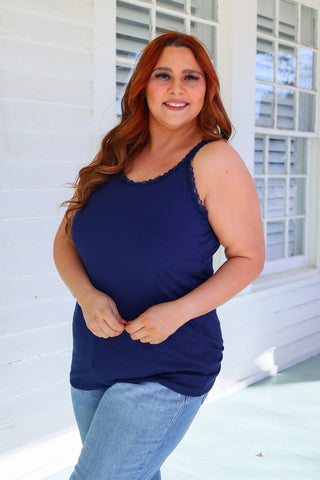 Vivette Lace Trim Ribbed Tank (9 COLORS)-1- ShortSlv/Slvless Tops-Michelle Mae-Styled by Stacked - A Plus Size Women's Boutique in Lakeville, MN