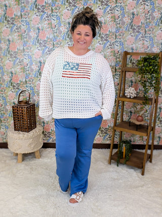 2- Long Sleeve Tops Wave Your Flag Summer Weight Sweater w/Sequin Flag plus size clothing