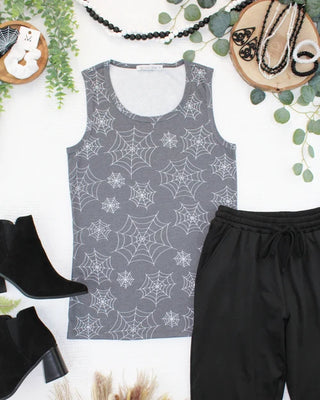 Livi Triple Stretch Scoopneck Tank in Faded Black Webs