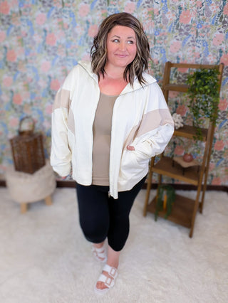 2- Long Sleeve Tops Wendy Scuba Full Zip in Taupe + Ivory plus size clothing
