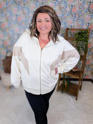 2- Long Sleeve Tops Wendy Scuba Full Zip in Taupe + Ivory plus size clothing