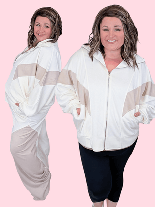 2- Long Sleeve Tops Wendy Scuba Full Zip in Taupe + Ivory plus size clothing